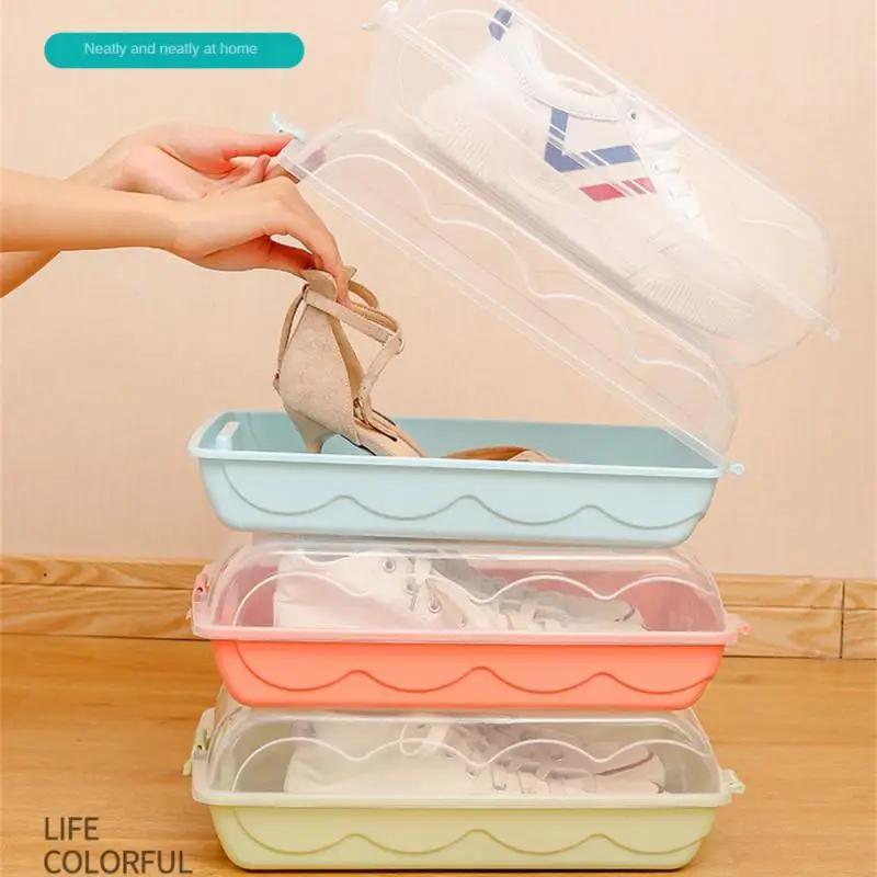 1/2pcs Transparent Shoe Box Plastic Stackable Shoes Organizers Thickened Dustproof Shoes Storage Case Combined Shoe Cabinet