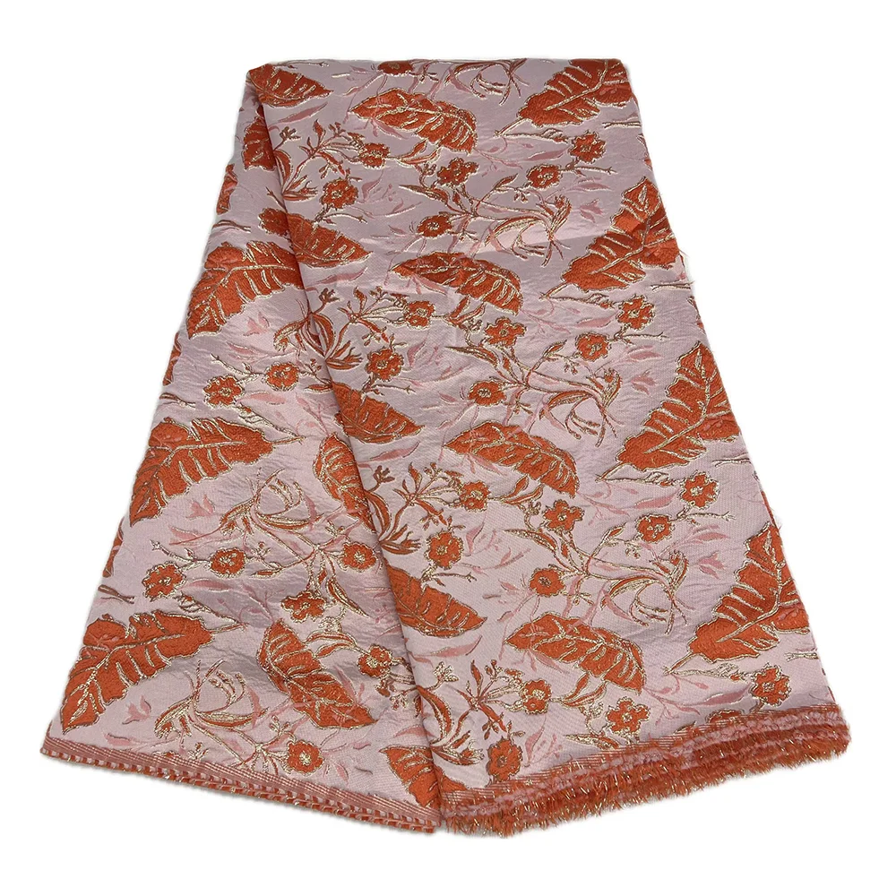 Нигерийская горячая распродажа, парчовый кружевной материал, 5 ярдов, африканский высококачественный позолоченный жаккардовый материал для женщин, свадебные платья, парча