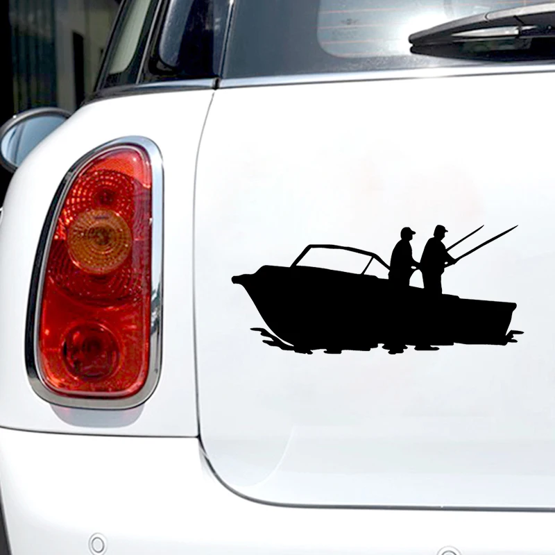 33720# 23x10 cm Two Fishermen Fishing On Boat Car Sticker Vinyl Decal Waterproof on Truck Bumper Rear Window Without Background