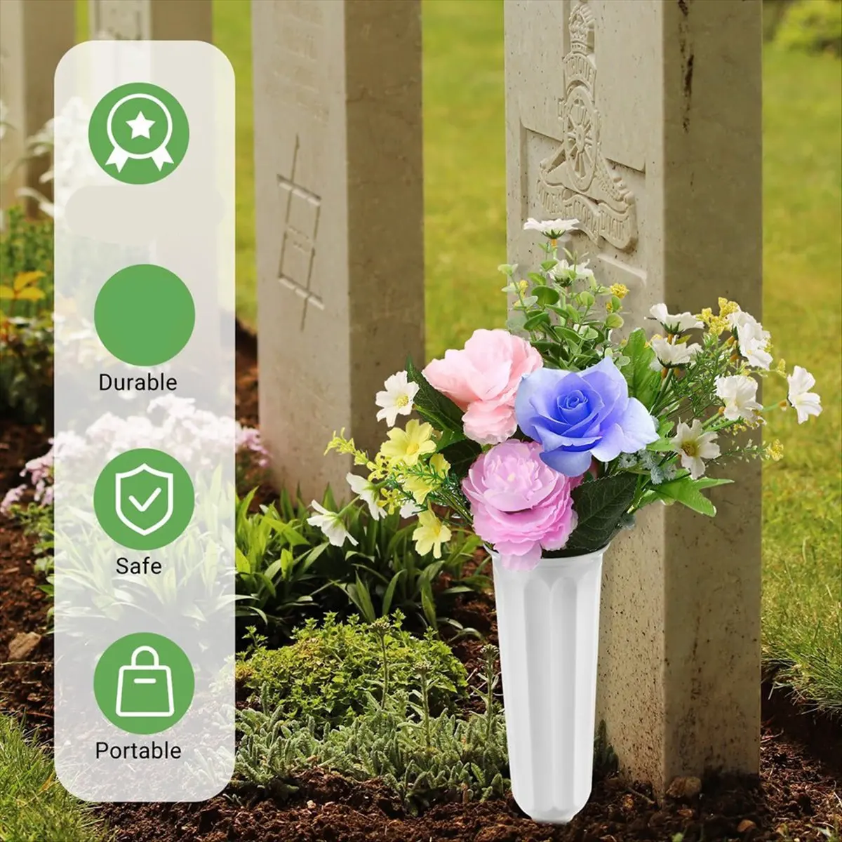 BHBL 20 Pack Cemetery Vases with Spikes,Plastic Vases for Flowers,Grave Decorations for Cemetery,Grave Flower Holder