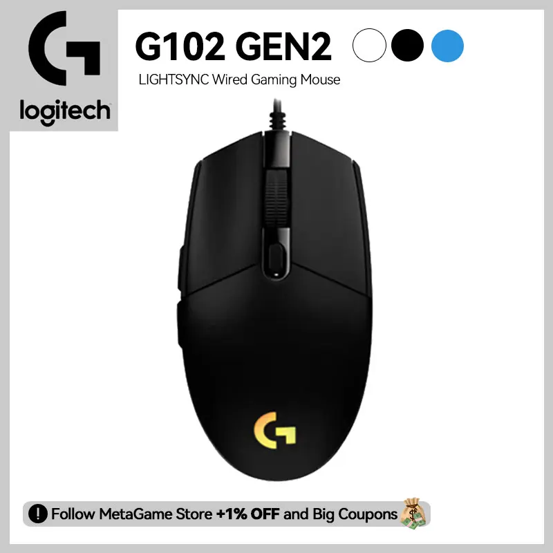 Logitech G102 LIGHTSYNC Gen2 Gaming Mouse G102 2nd 6 Buttons 8000 DPI Wired RGB Optical Gaming Mice for PC Gamer