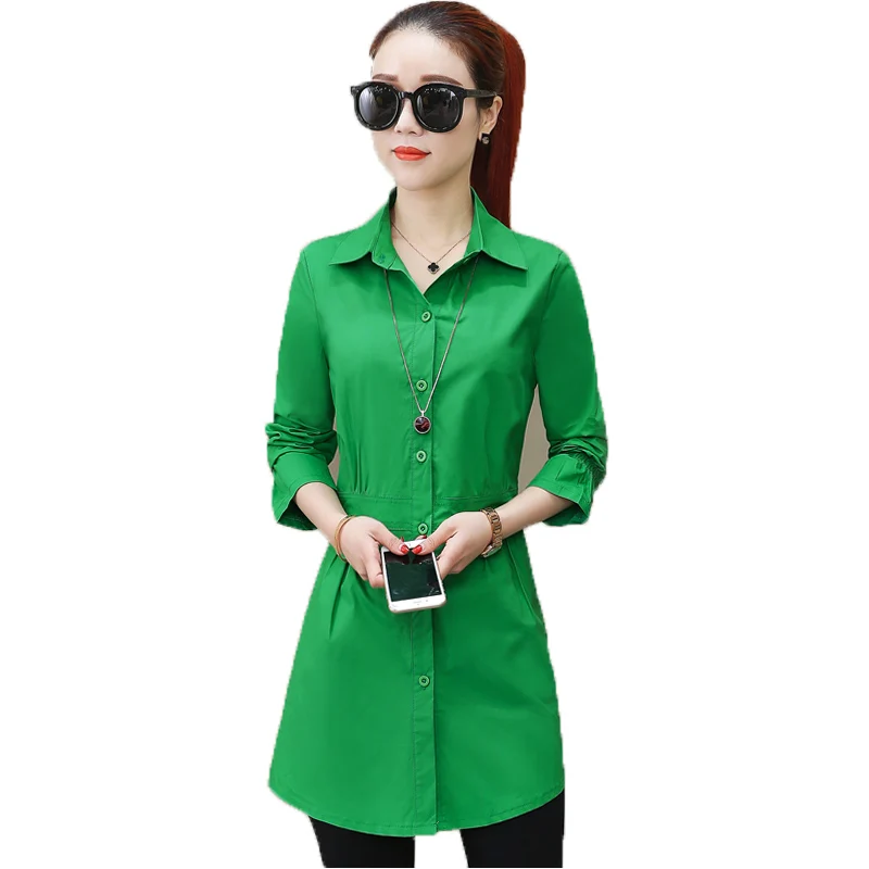 100% Cotton Xuân Hè 2022 Nữ Mới Áo Sơ Mi Tay Dài Rời Nữ Áo Trắng Tất Cả Trận Đấu Đáy Áo Khoác Ngoài