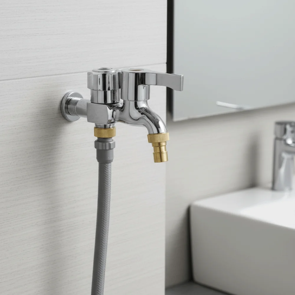 Copper Core Washing Machine Faucet Stainless Steel Single-coupled Water Splitter Faucet Thickened Double Outlet Faucet