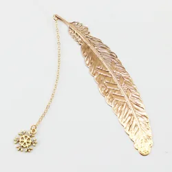 Golden Metal Feather Bookmark With Tassel Pendant Aesthetic Stationery Reading Markers Gifts For Student Teacher'S Day Gift