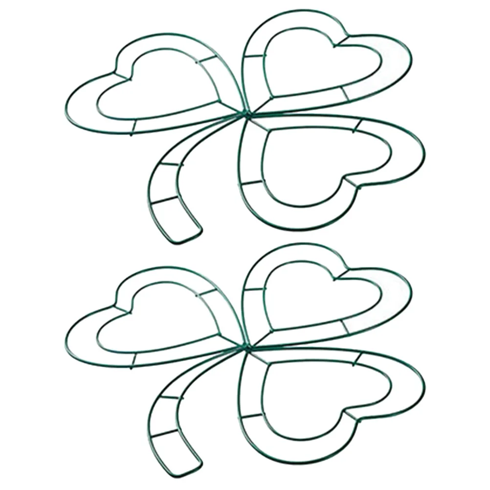 

2 Pcs Four Leaf Hoop Decoration Pendant Shamrock Wreath Banner DIY Metal Rings Frame Wall Hanging