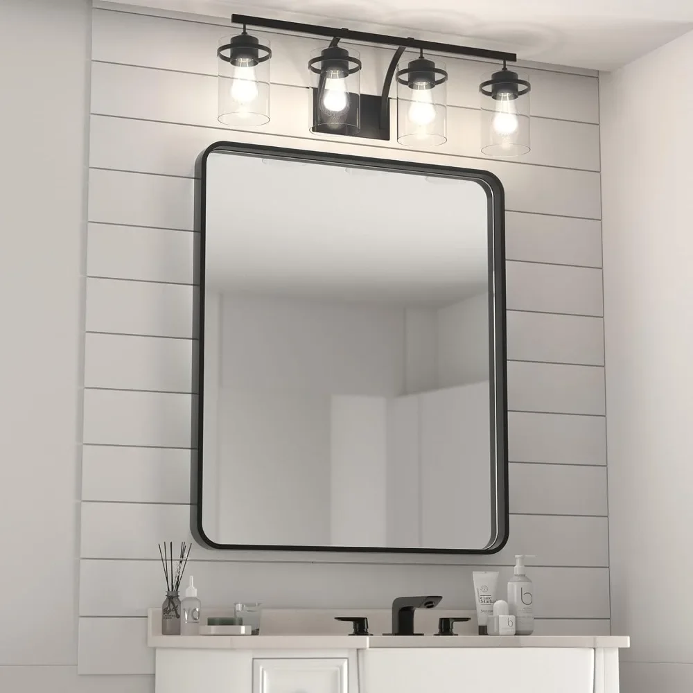 30x36 Inch Black Frame Mirror, Bathroom Vanity Mirror, Black Framed Rounded Rectangle Mirror for Wall, Anti-Rust Vanity Mirror