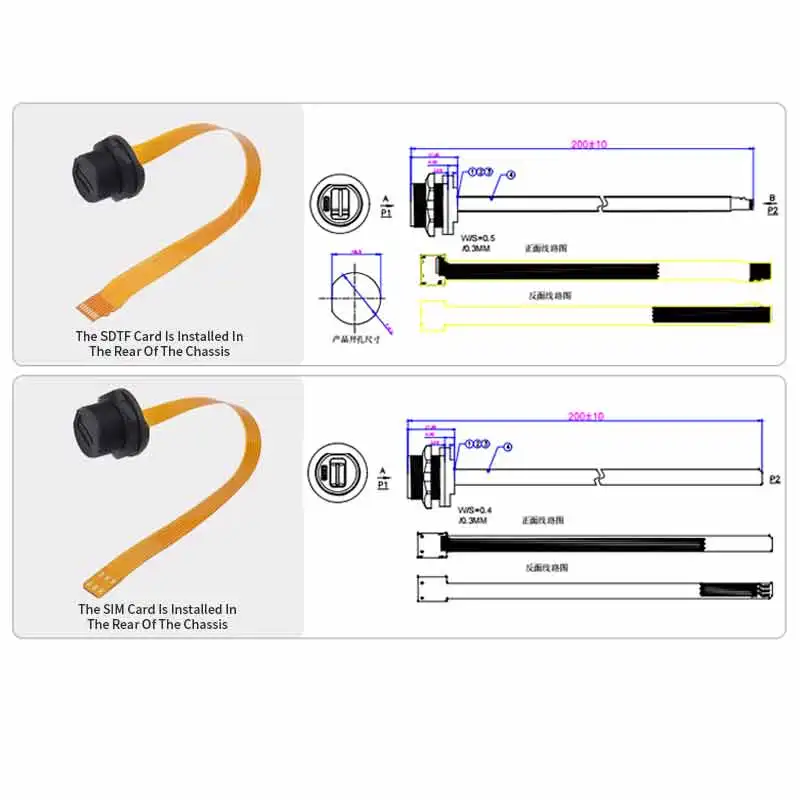 TF Mini Wasserdichter SIM-Kartenadapter IP67 Panel Mount Connector SDTF-Schnittstelle SIM-Kartenbuchse Daten Flexibles FPC-Verlängerungskabel – Detail 5