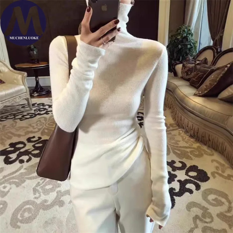 Sweater for Woman Autumn Winter Elegant High Necked Knitted Thin SweaterFashionable Slim Fit High Stretch Keep Warm Pullovers