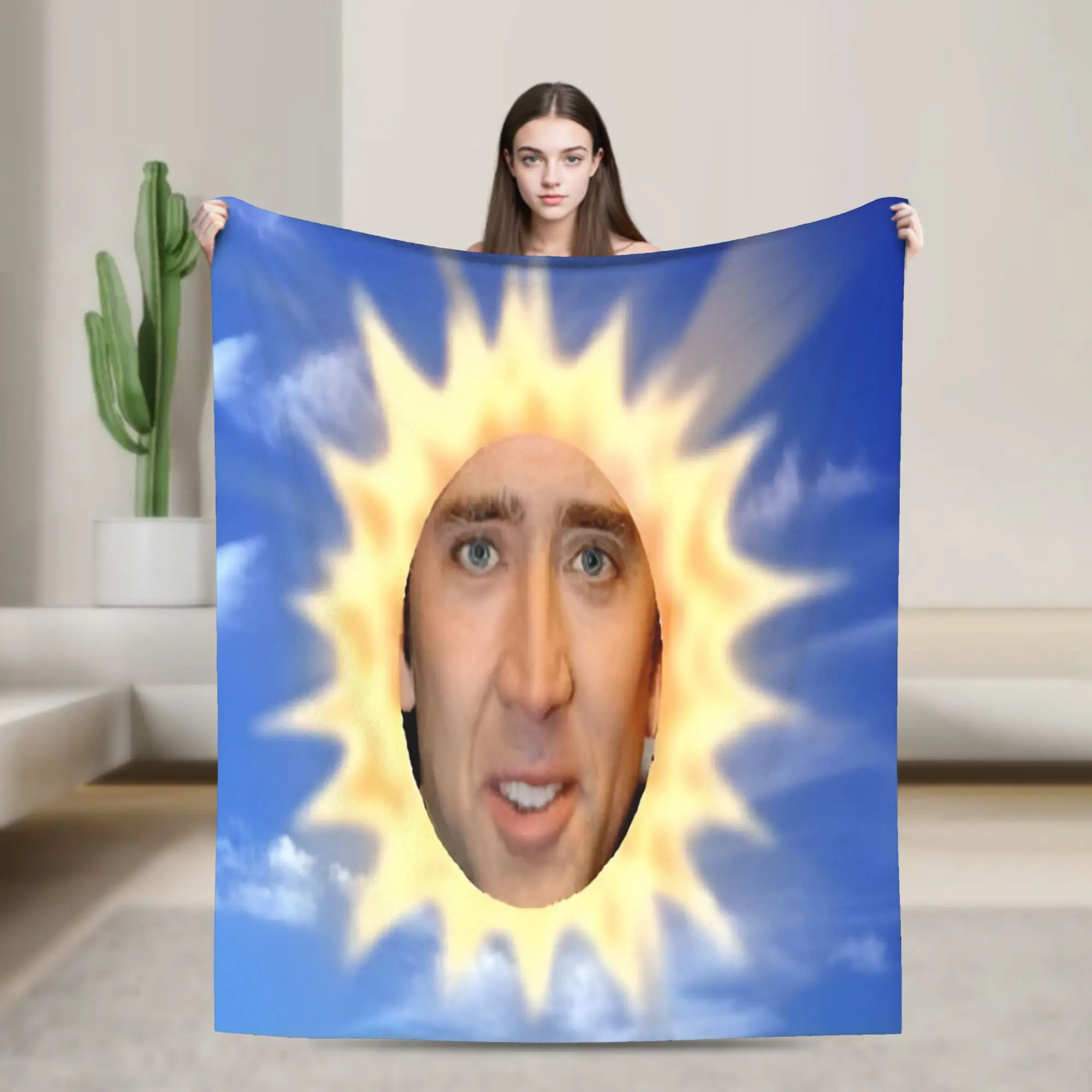 Cozy Nicolas Cage Headshot  Blanket Merch Bed Decorative  Throw Blanket Super Warm Fleece for Office