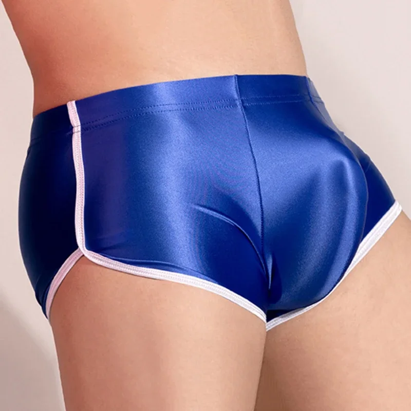 

Men Sexy Lingerie Shiny Glossy Safety Shorts Stretch Underwear Smooth Sports Fitness Boxers Short U Convex Pouch Scrotum Panties