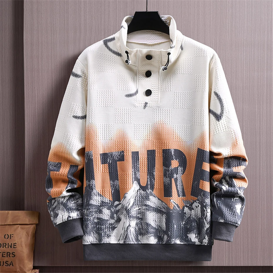 Plus Size 11XL Sweatshirts Men Turtleneck Sweatshirt Fashion Casual Pullover Spring Autumn Gradient Sweatshirt Big Size 11XL