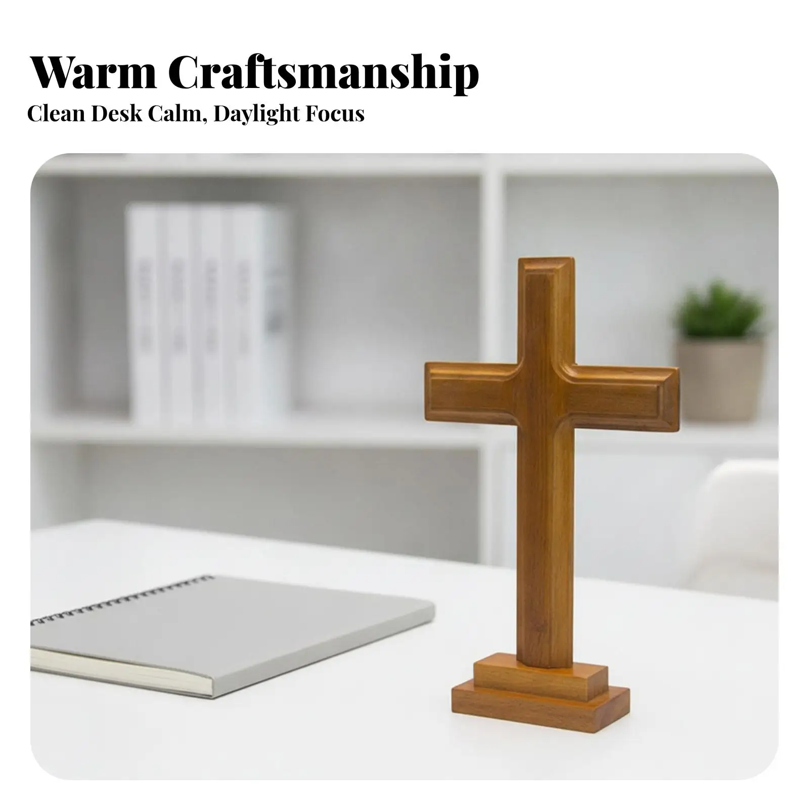 Wooden Cross with Base Engravable Wooden Standing Cross Religious Decoration Minimalist Decor Smooth for Altar, Desk