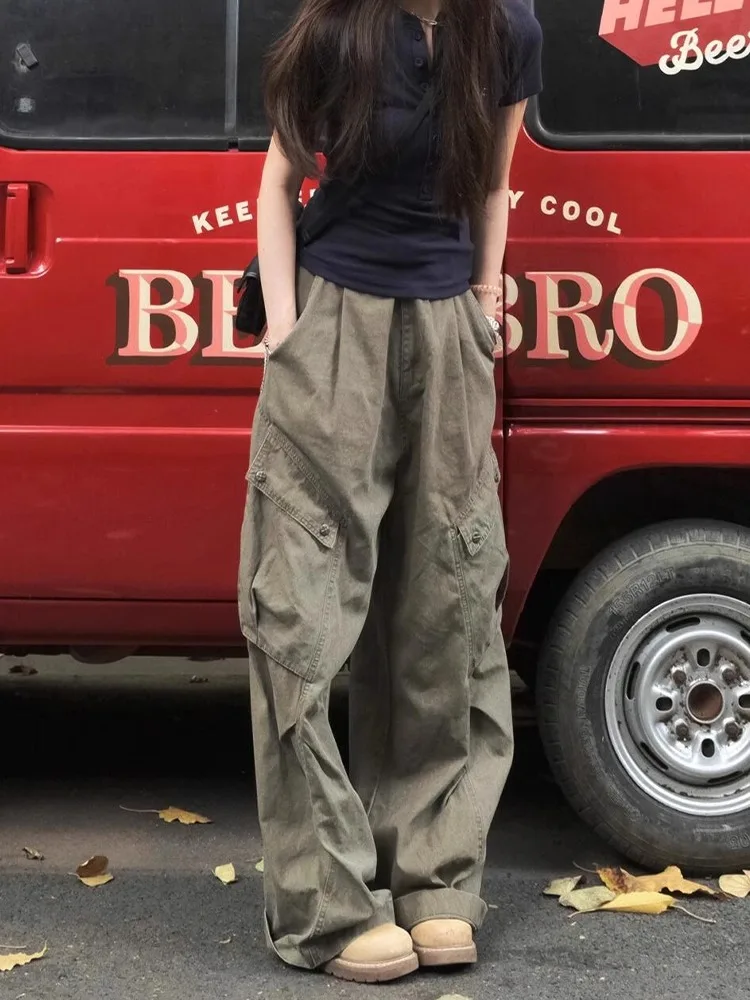 American High Street Hip Hop Sle Wide Leg Workwear Jeans Women's Large ket Casual Straight Long Pants ey een