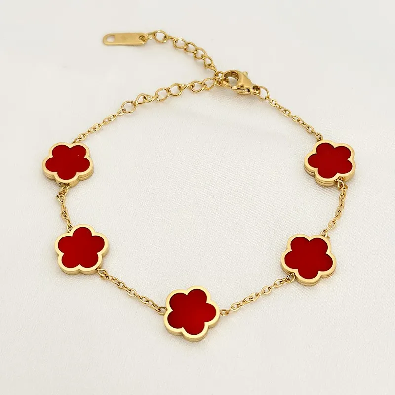 2023 New Luxury Green Flower Charm Bracelet for Women Gift High Quality Gold Color Stainless Steel Clover Bracelet Jewelry