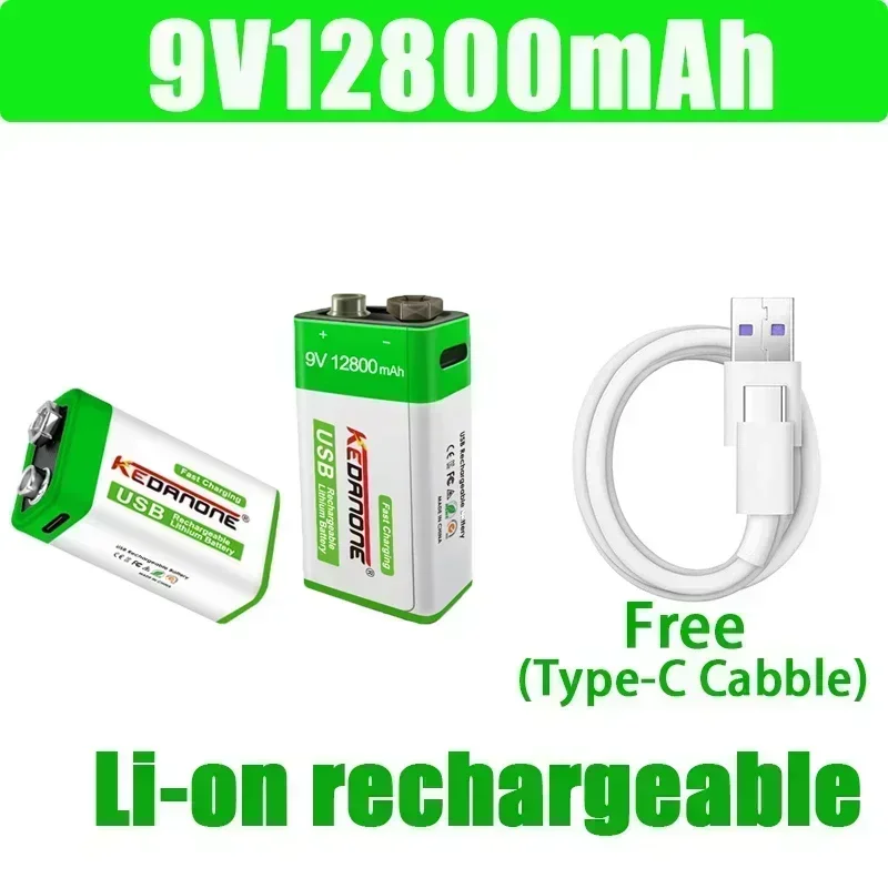 ใหม่ 9V 12800mAh แบตเตอรี่ Li-ion แบบชาร์จไฟได้ Micro USB แบตเตอรี่ 9 V สําหรับมัลติมิเตอร์ไมโครโฟนของเล่นรีโมทคอนโทรล KTV ใช้