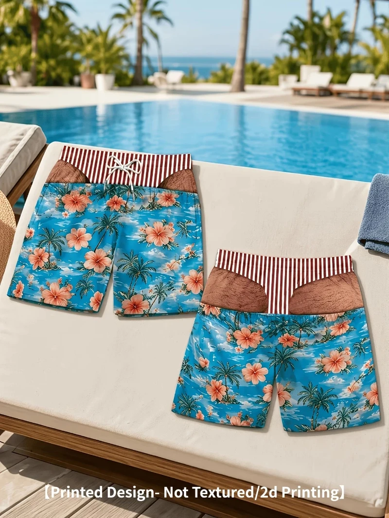 Men's 3D Fun Print Beach Shorts Casual Vacation Style Beach Swim Trunks, Perfect Gift for Party Family and Friends
