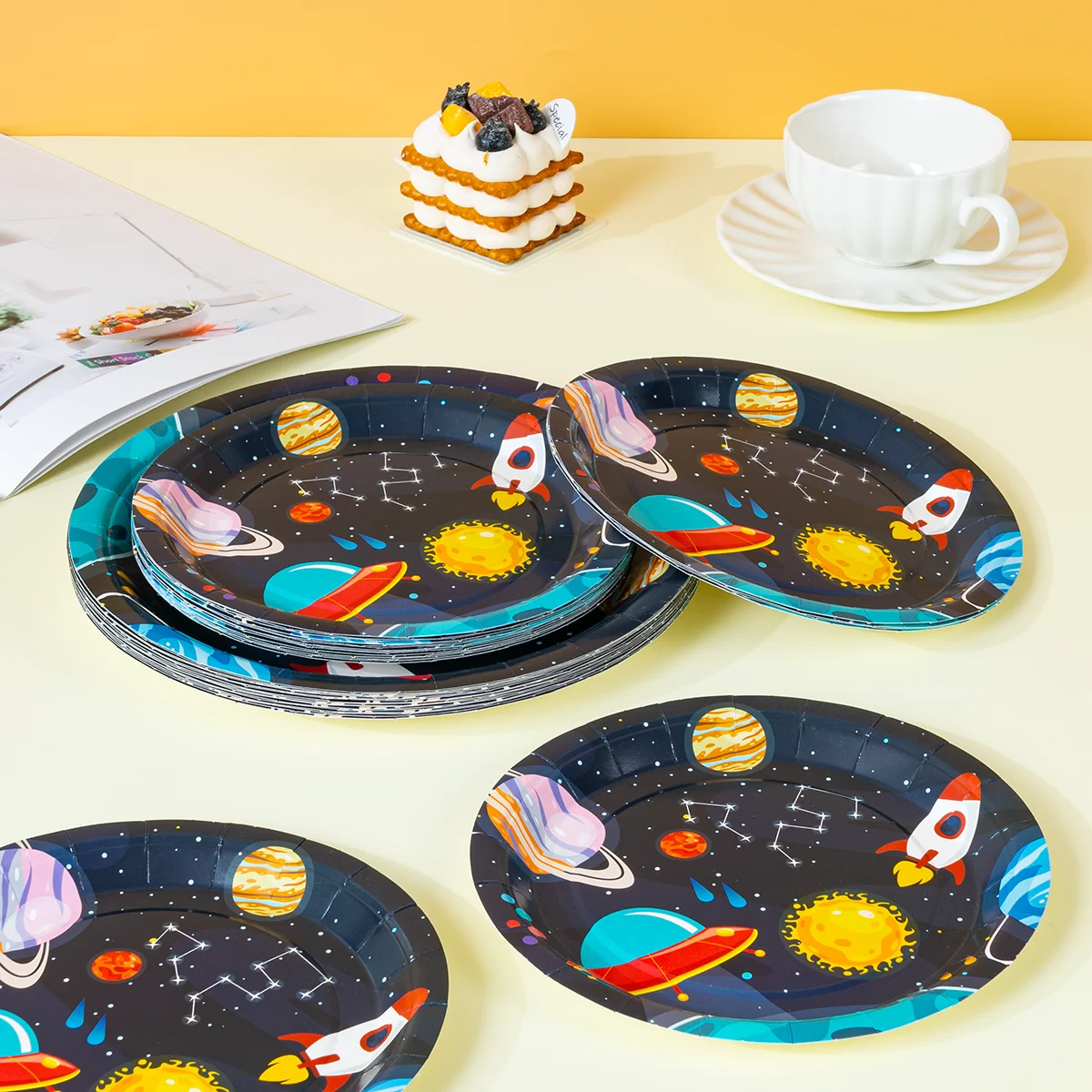 10/25/50pcs Solar System Galaxy Paper Plates Disposable Rocket UFO Plates for Space Themed Kids Birthday Party image 4