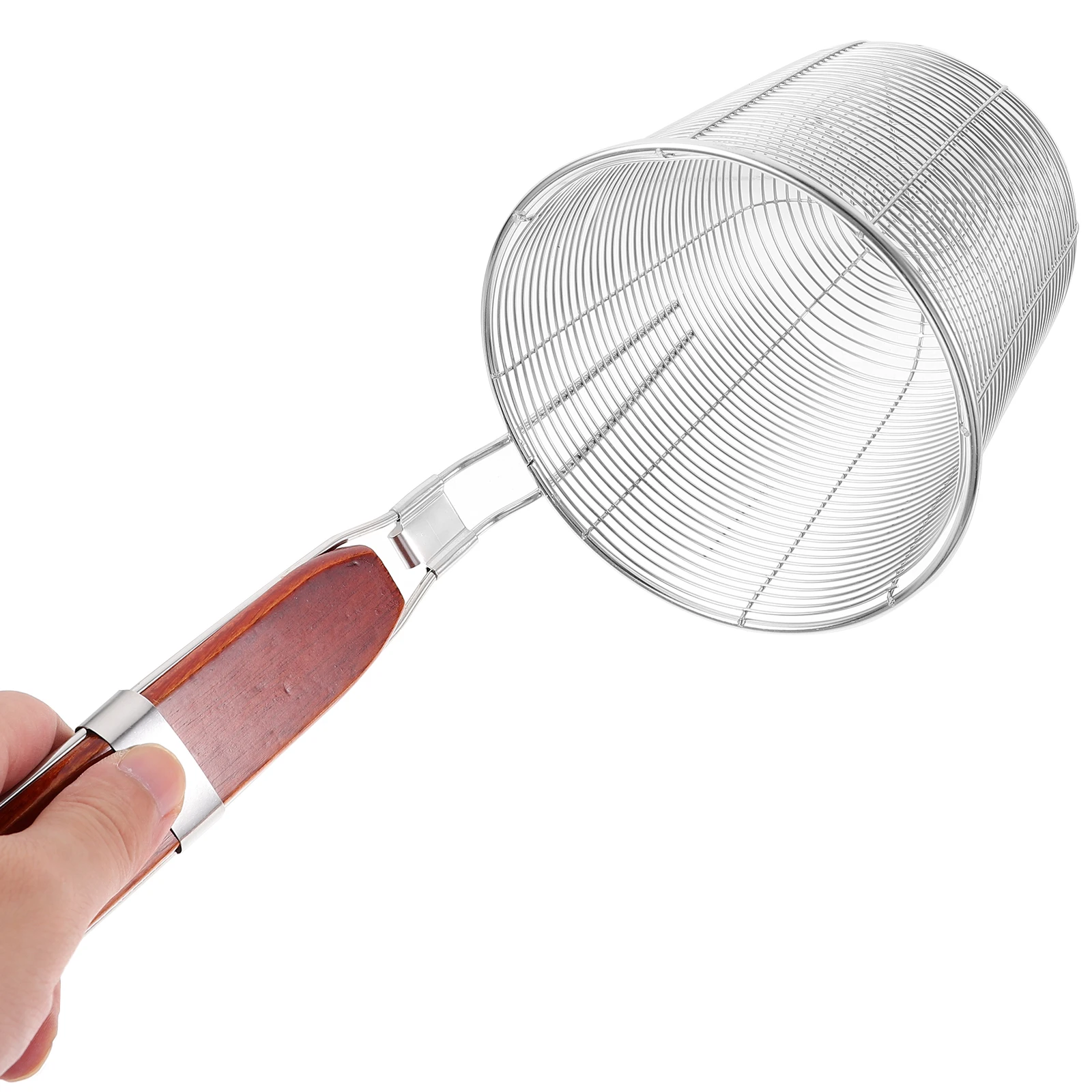 

2pcs Stainless Steel Noodle Mesh Strainer Kitchen Spider Tool Long Wooden Handle Home Restaurant Use Draining Serving