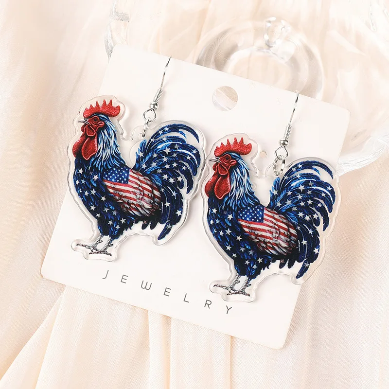 July 4th Funny Boots Chicken Duck Earrings Patriotic Cock Butterfly  American Flag Print Earrings Independence Day Costume