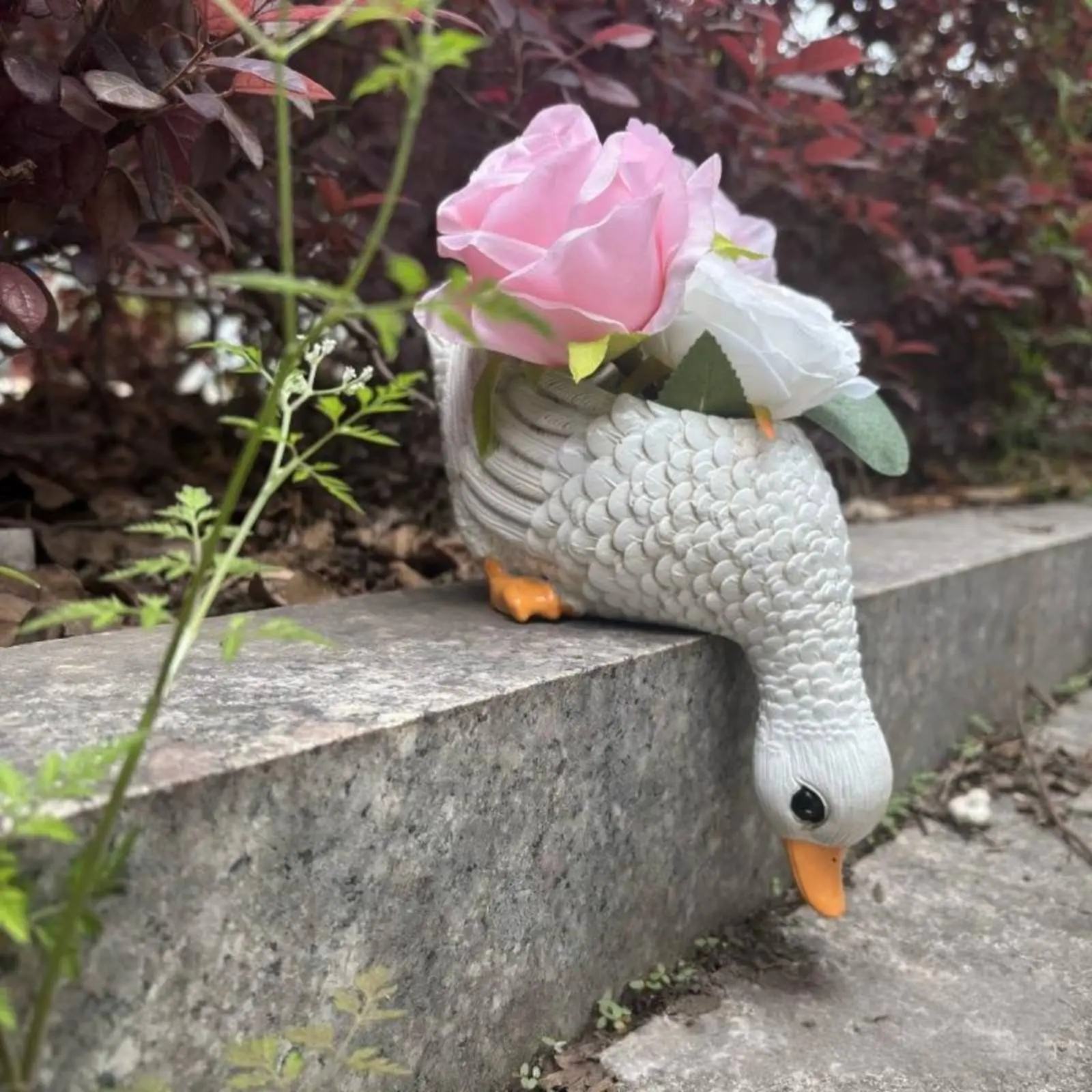 Resin Waterfowl Sculpture Pot Playful Decor Waterfowl Flower Pot Creature Shaped Planter Indoor Outdoor Use Resin Garden Statue
