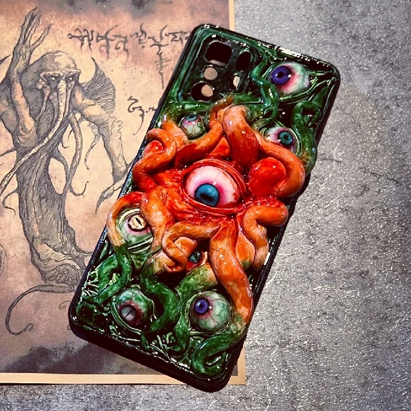 4187 Original 3D Handmade Mobile Phone Case Cthulhu Eyes Bloody Tentacles Cute Gothic Punk Art Mobile Phone Case Custom Gift