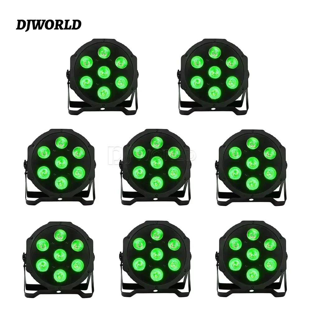 

8PCS HOT LED Flat Par 7X18W RGBWA+UV Professional DJ Lighting DMX Controller for Perfomance Party Theater Wedding Stage Light