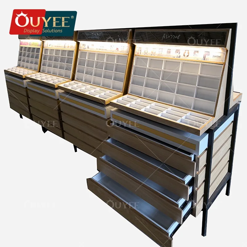 Custom.Unique جذابة خزانة تخزين مطلية باللون الأخضر متجر بصري عرض قضيب النظارات رف زجاجي عرض مثبت على الحائط كابي