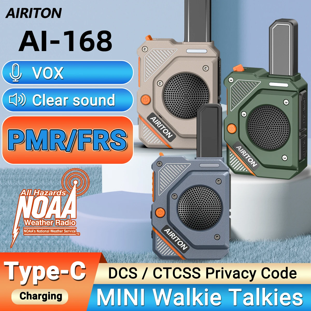 2 قطعة AIRITON AI-168 جهاز اتصال لاسلكي صغير طويل المدى قابل لإعادة الشحن PMR/FRS المحمولة NOAA نوع-C شاحن للأعمال مخيم هام راديو #1