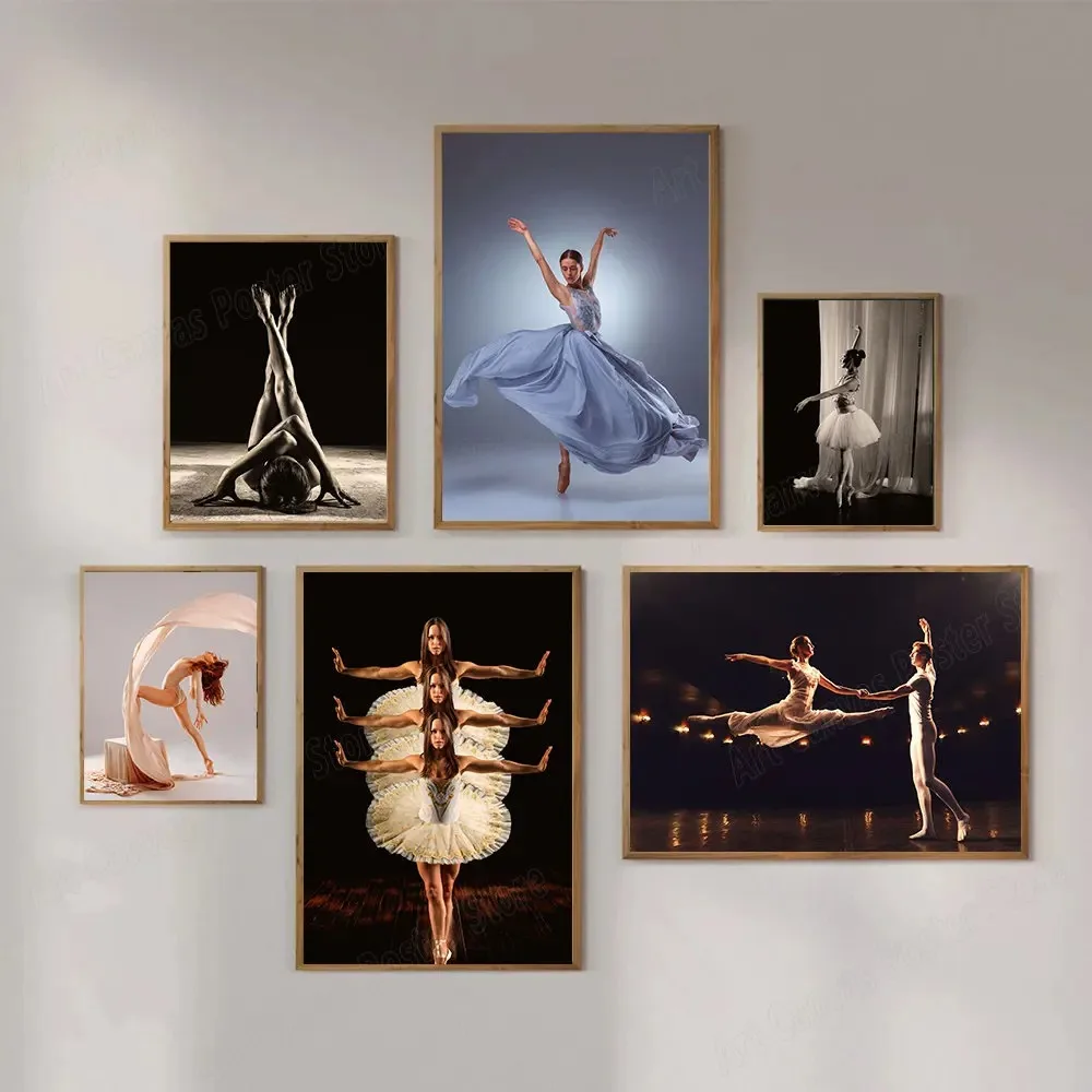 Pintura en lienzo de bailarina de Ballet, póster de baile de bailarina elegante, Impresión de Pose, imágenes artísticas de pared para habitación, decoración del hogar, blanco y negro