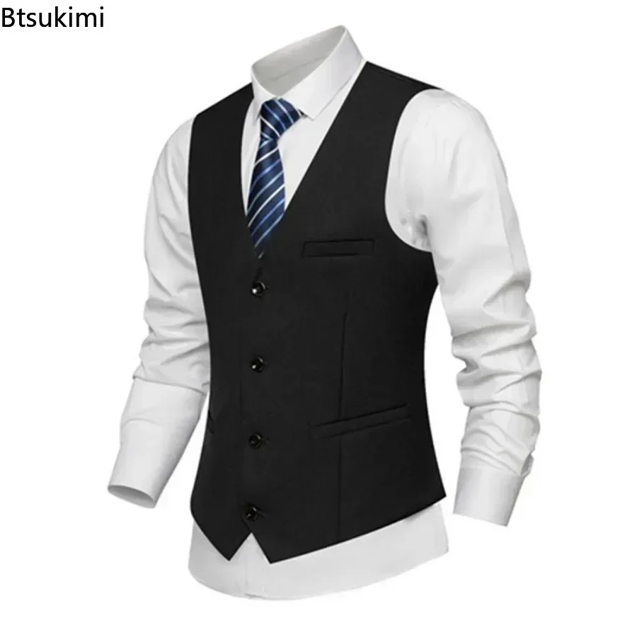 New2025 Men\'s Formal Suit Vest Fashion Men Business Social Party Wedding Groom Dress Waistcoat Men\'s Slim Fit Vests Big Size 4XL