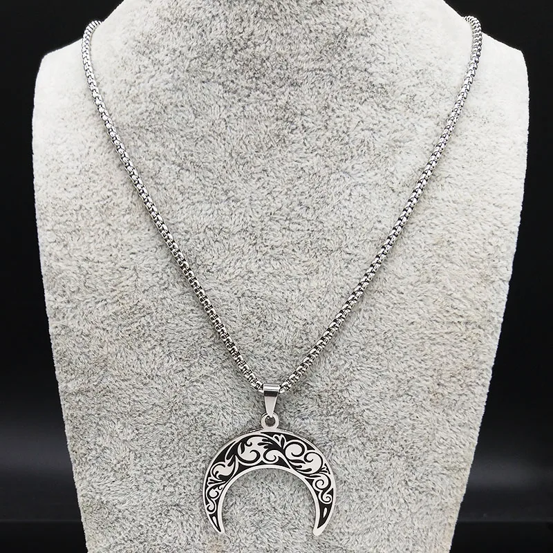 2024 Fashion Flower of Life Moon Stainless Steel Necklace for Women Silver Color Necklaces Pendants Jewelry colgantes N591S02