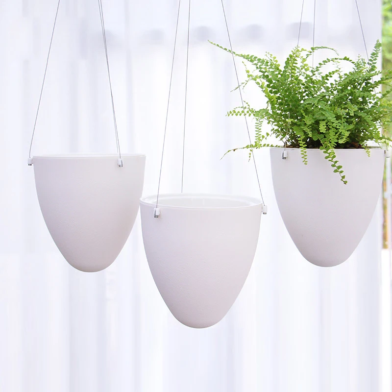

D09 Egg Shaped Hanging Basin Horticulture Lazy Flowerpot Steel Wire and Cotton Rope Hanging Basins Fashion Plastics Flowerpots