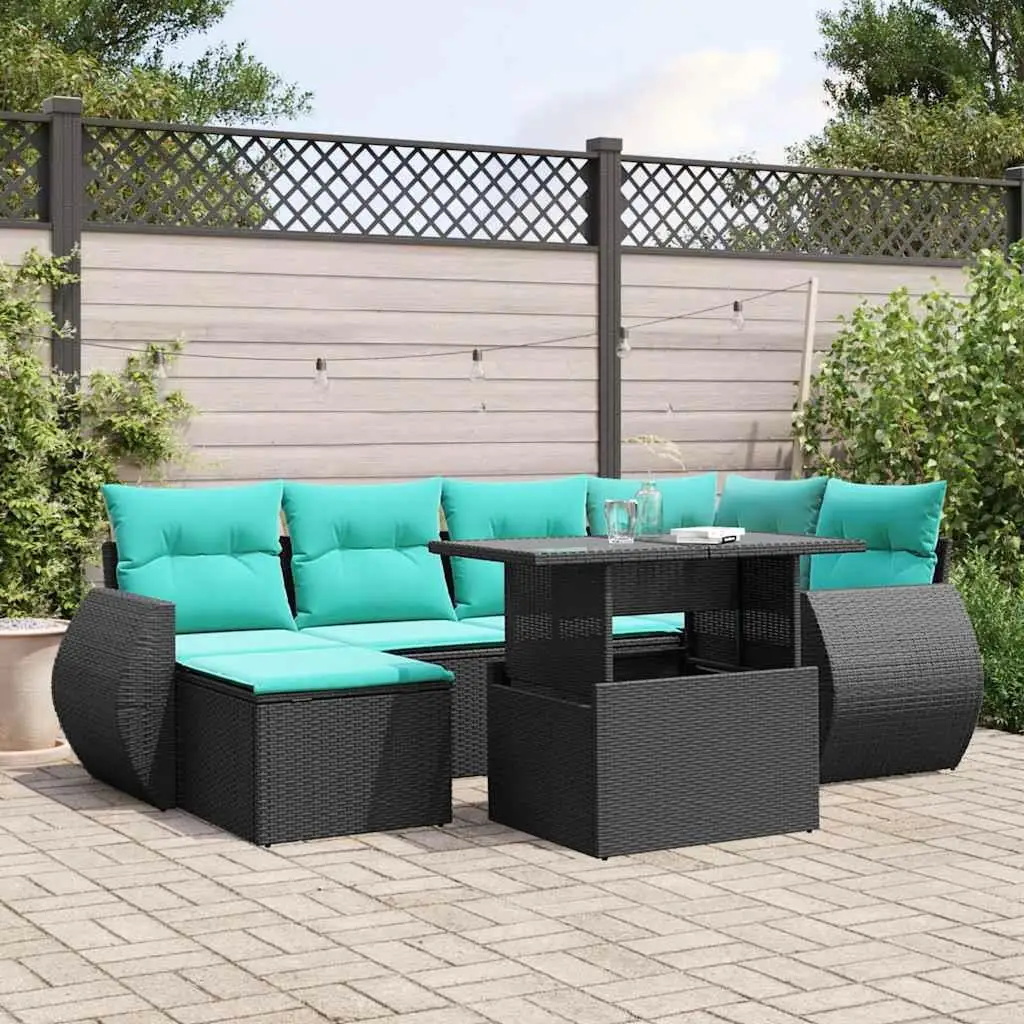 

7 Piece Outdoor Patio Sofa Set with Cushions Black Rattan Wicker Furniture Garden Lounge Set