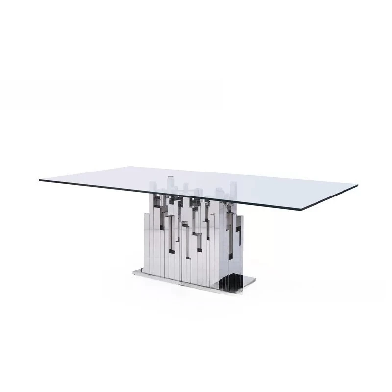 

Mirror furniture Silver living room dining table with base, tabletop tempered glass