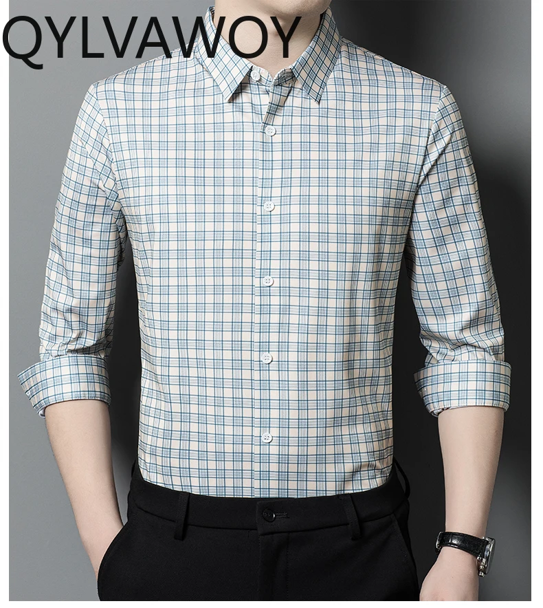 QYLVAWOY 100% Mulberry Silk Shirts for Men Clothing 2024 Spring Autumn Mens Shirts Business Casual Long Sleeve Top White Shirt