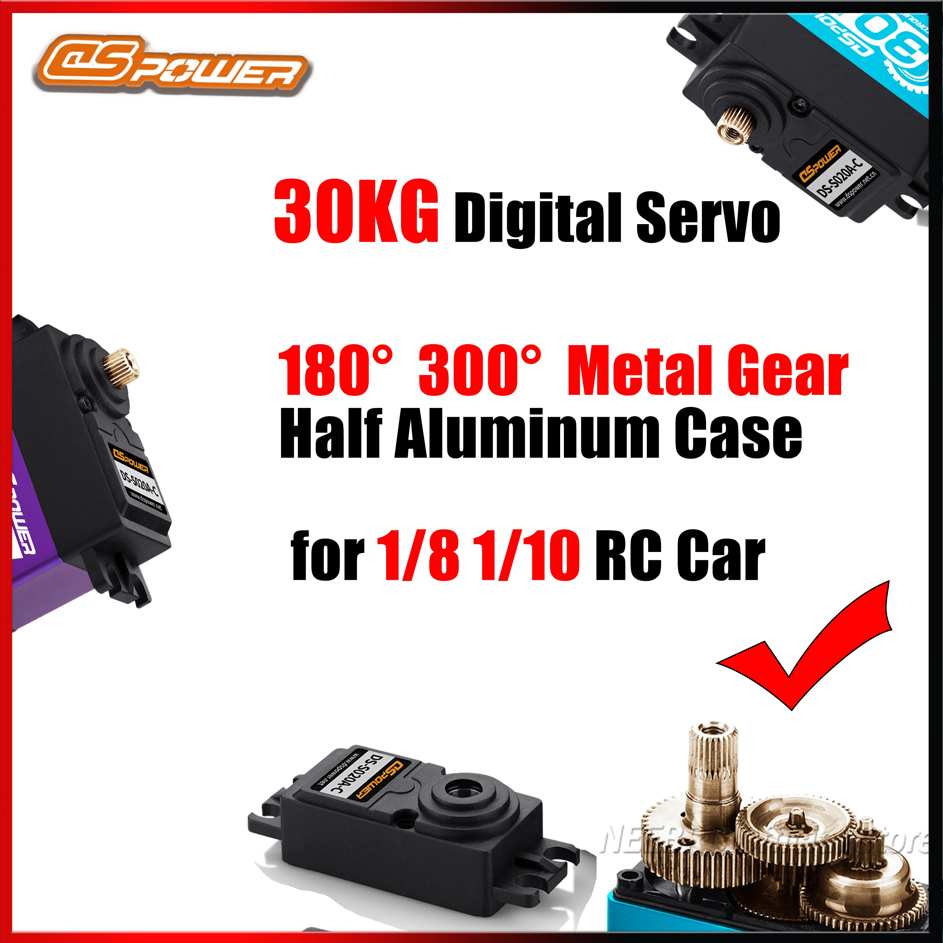 

DSpower 30KG 180°/300° Digital Metal Gear Waterproof Standard Servo High Speed Blue Purple Red for 1/8 1/10 RC Car Airplane Boat