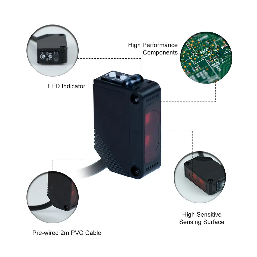 Original Photoelectric Switch Square Retro Reflection Sensor 10-30V NPN Laser-free Distance Series Optical Sensor