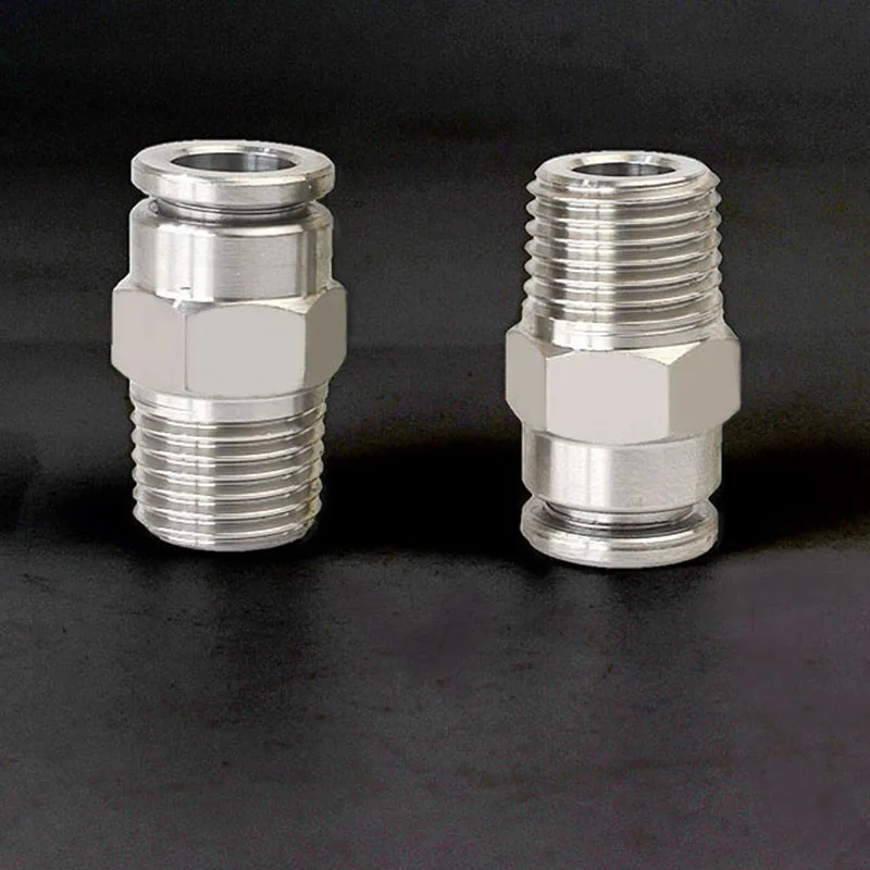 304 Stainless Steel PC Threaded Straight Quick Connector Plug PC4/6/8/10/12/16 Trachea Ferrule Compression Joint