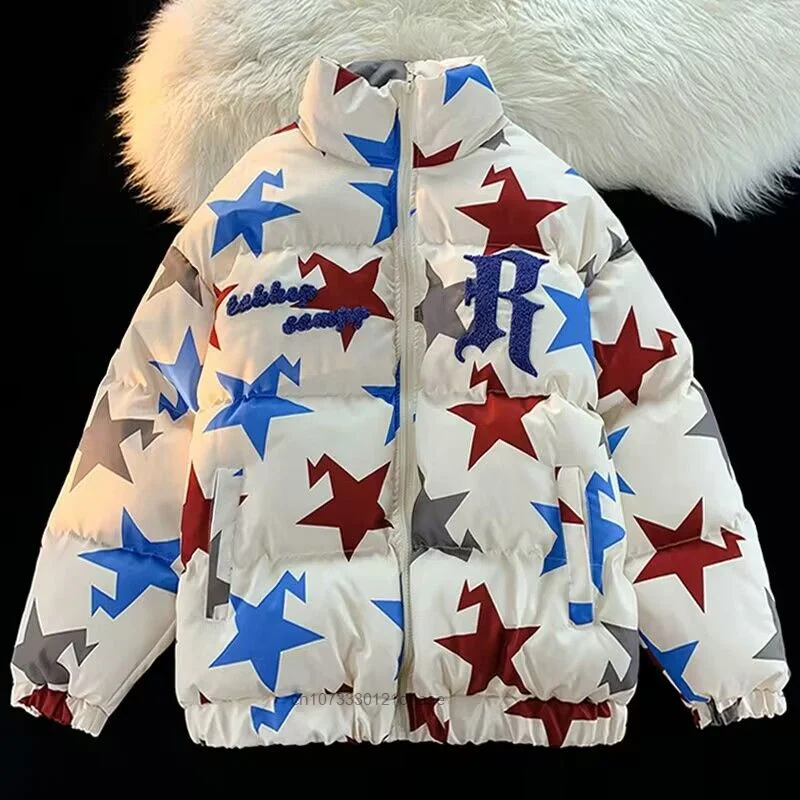 Ropa de pan de estrella americana para hombres y mujeres, abrigo con cremalleras, ropa de algodón gruesa suelta, abrigo cálido de moda, Parkas de invierno, tendencia callejera