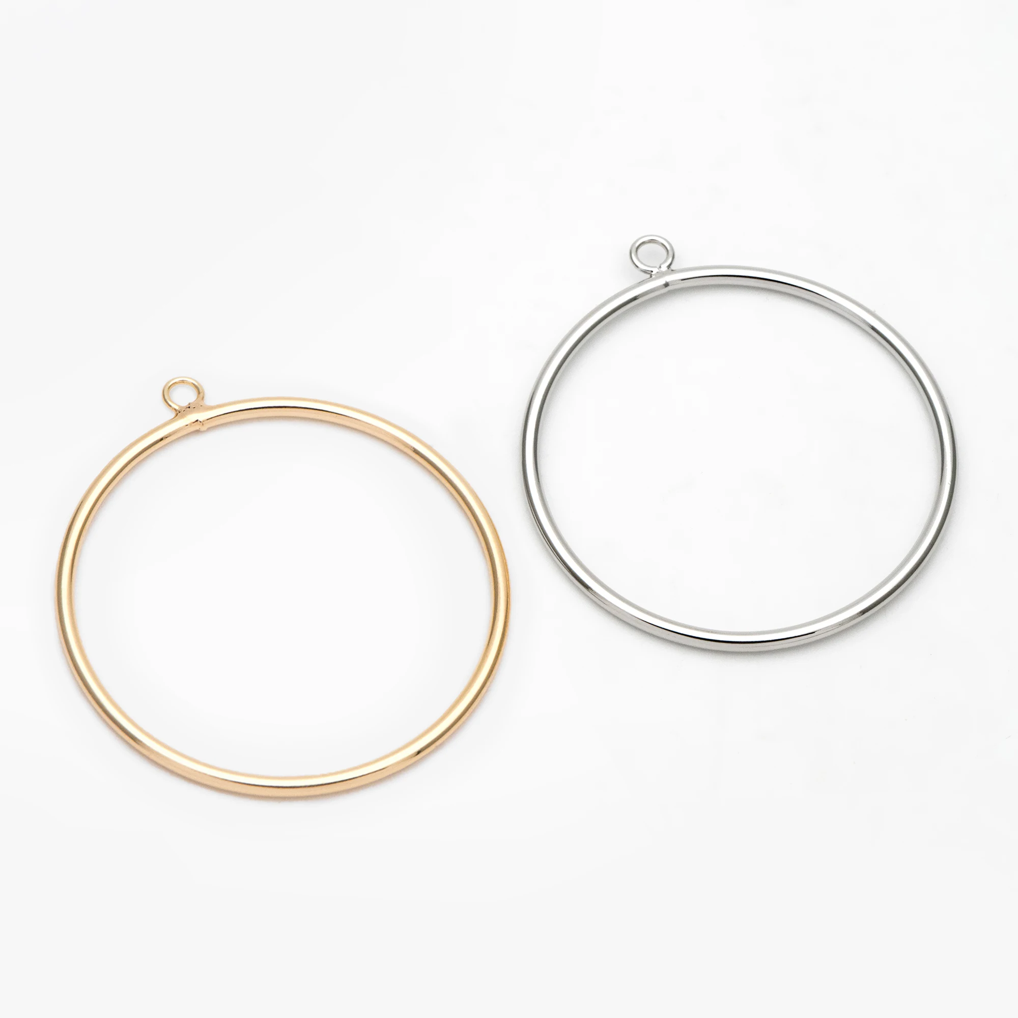 10pcs Gold / Silver Minimalist Circle Pendants 40mm, 18K Gold Plated Brass, Geometric Ring Hoop Charms (GB-2769)