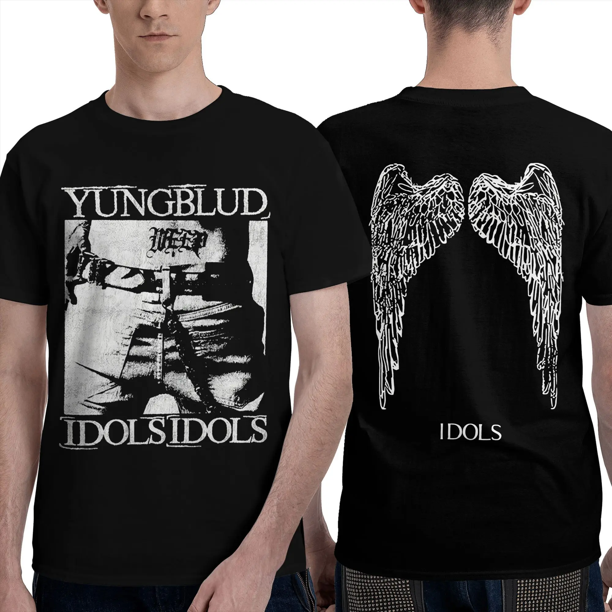 مضحك المعبود أجنحة YUNGBLUD تي شيرت للرجال س الرقبة القطن الخالص تي شيرت قصيرة الأكمام تيز هدية الملابس