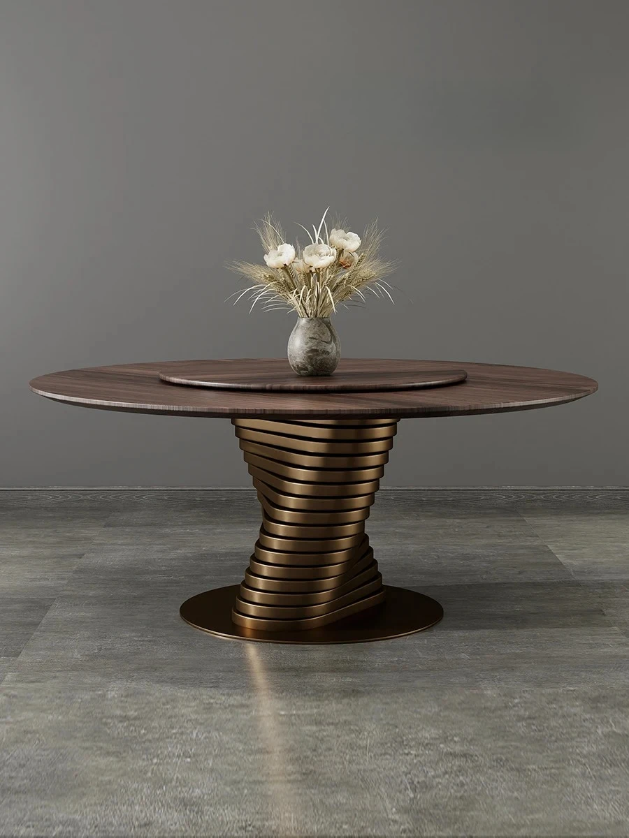 

Итальянский минималистичный обеденный стол из цельного дерева, элитная вилла, круглая дизайнерская модель, вращающийся накладной обеденный стол