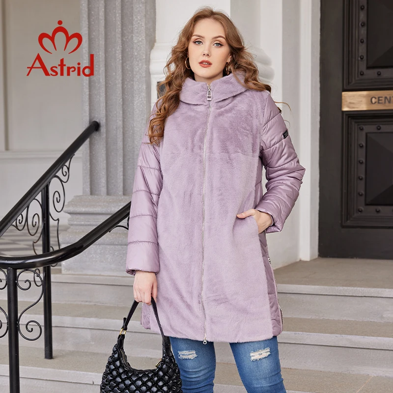 Astrid 2022 Winter Jacket Women Faux Fur Stitching High Quality Camel Wool Warm Fashion Women\'s Parka Female Outwear AT-10052