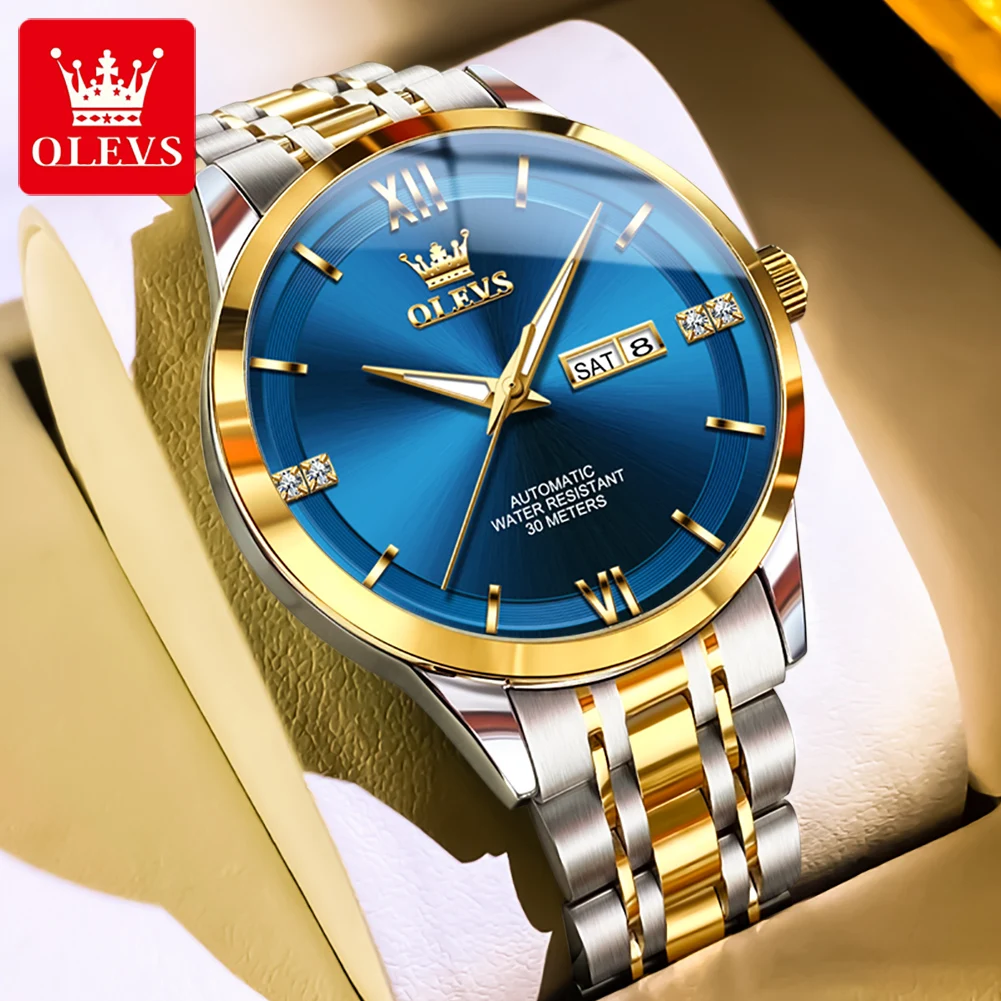 

OLEVS модные часы для мужчин, водонепроницаемые часы с указанием дня недели и даты, спортивные часы, мужские роскошные механические наручные часы Relogio Masculino