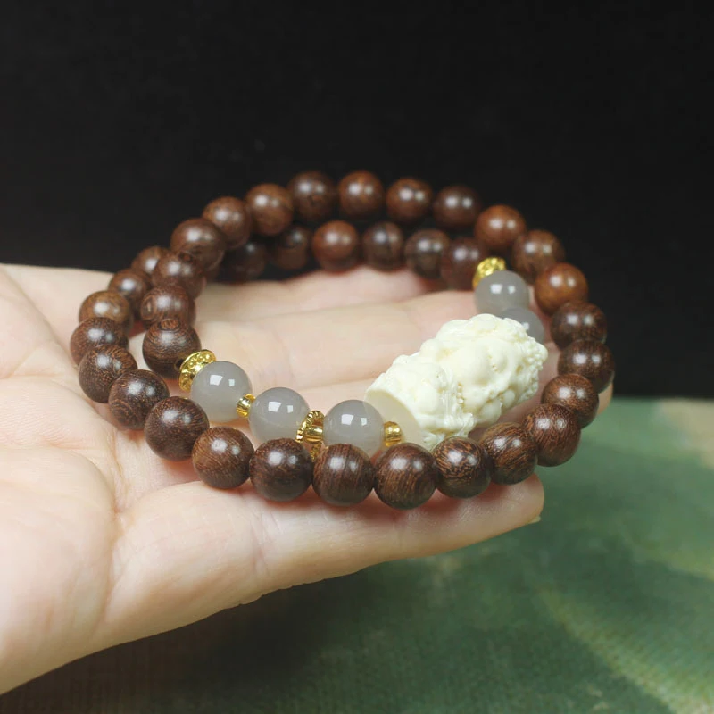8mm Double-Loop Golden Sandalwood Buddha Bead Bracelet, Tara Style, Simple Sandalwood Jewelry, Prayer Beads