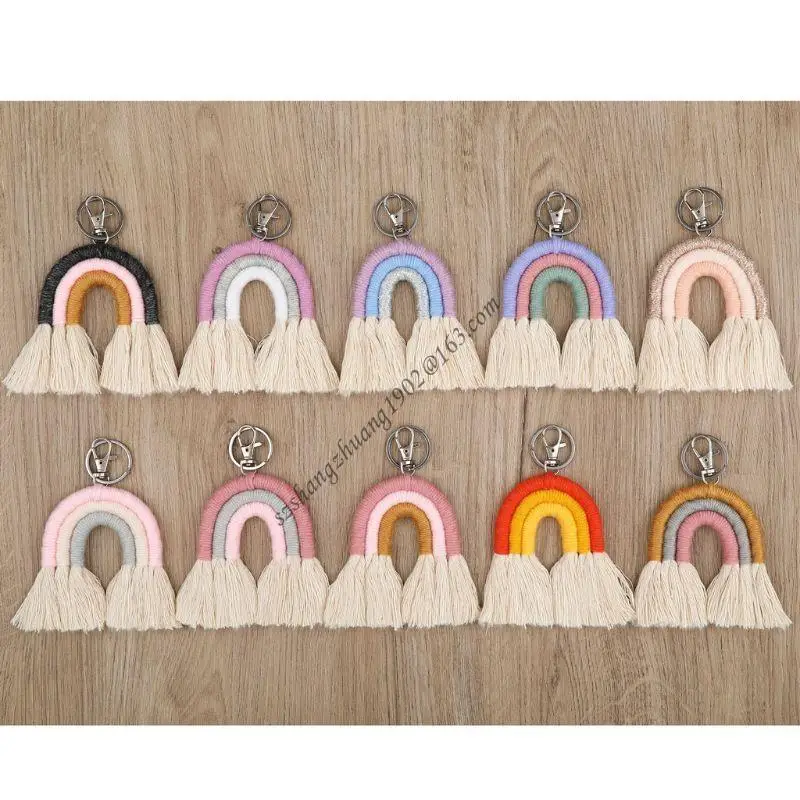 Q6RB مصنوع يدويًا قوس قزح لسلسلة مفاتيح MACRAME KEYRINGS لـ HOLDER JE #1
