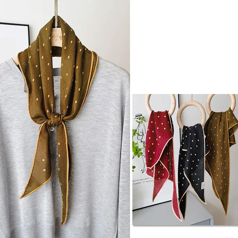 Echarpe-retro-a-petits-pois-et-motifs-diamantes-en-soie-douce-et-laine-cachemire-cache-cou-double-face-pour-jeunes-et-femmes-d'age-moyen