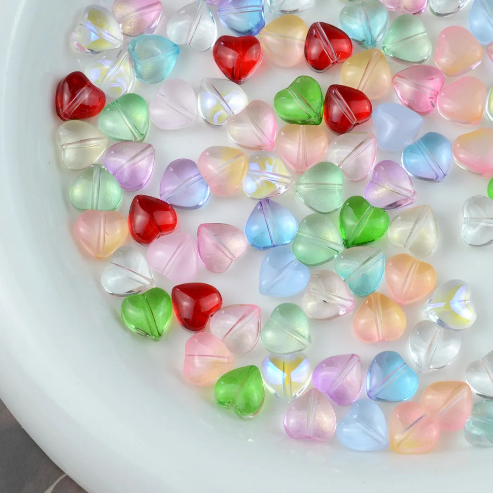 100pcs 8mm Baked Paint Glass Love Heart Colorful Spacer Beads For DIY Bracelets Necklaces Jewelry Making