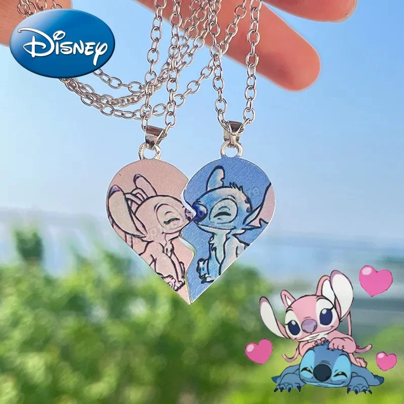 Disney Stitch Angel Love Pendant Necklace Magnetic Patchwork Necklaces Cute Couple Accessories Halloween Gift Wholesale New