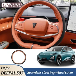 Linnunu Fit for Deepal S07 L07 Sl03 Car Steering Wheel Cover Leather Material Car Handle Cover Car Interior Accessories Direct Fit Same Color as Original Car All-Season Use with Ventilation Holes Steering Wheel Protector Non-Slip D-Shape Steering Wheel Cover